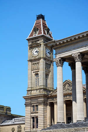 Corner of Town hall with the Museum clock tower to the rear, Birmingham, England, UK, Western Europe.のeditorial素材