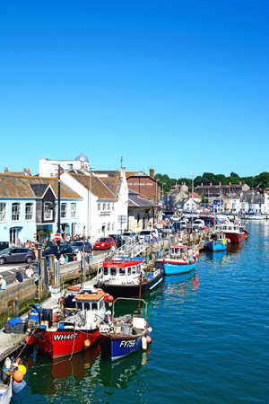 Elevated view of the harbour, Weymouth, Dorset, England, UK, Western Europe.のeditorial素材
