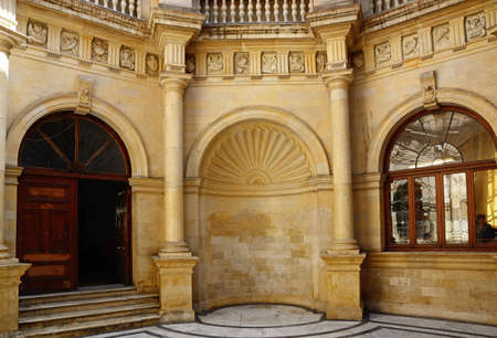 View of the Town Hall courtyard also known as the Venetian Loggia in the city centre, Heraklion, Crete, Greece, Europe.のeditorial素材