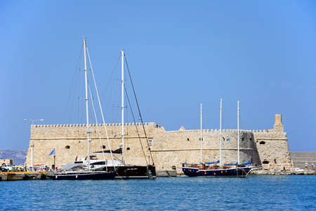 View of Koules castle in the harbour, Heraklion, Crete, Greece, Europe.