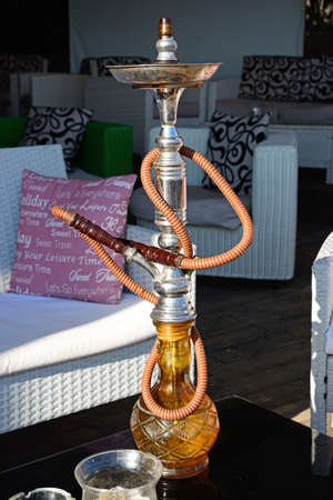 Hookah Sisha Pipe at a beachside bar, Hersonissos, Crete, Greece, Europe.