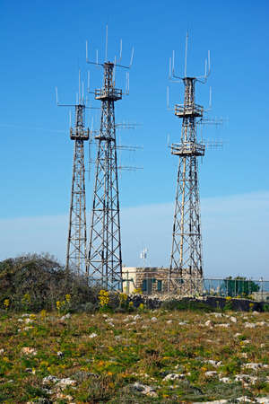 View of Dingli Aviation radar station communication aerials, Dingli, Malta, Europe.の写真素材