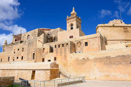 View of part of the citadel and Cathedral tower, Victoria (Rabat), Gozo, Malta, Europe.のeditorial素材