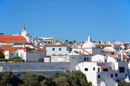 Elevated view of the old town and its churches, Albufeira, Algarve, Portugal, Europe.