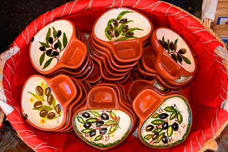 Colourful china olive dishes for sale, Silves, Portugal, Europe.のeditorial素材