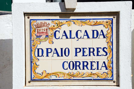 Pretty traditional Portuguese ceramic street sign, Tavira, Algarve, Portugal, Europe.のeditorial素材