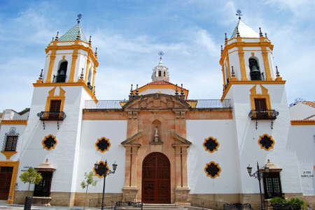 View of the Socorro Parish church in the Plaza del Socorro, Ronda, Malaga Province, Andalucia,...
