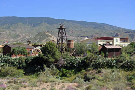 TABERNAS, SPAIN - MAY 5, 2010 - View of Fort Apache at Mini Hollywood with mountains to the rear, Tabernas, Almeria Province, Andalucia, Spain, Europe, May 5, 2010.のeditorial素材