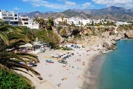 Fishermans Cove with views along the coastline, Nerja, Spain.のeditorial素材