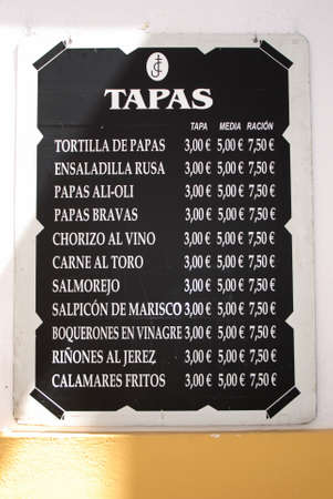 Typical tapas menu board, Cordoba, Spain.のeditorial素材