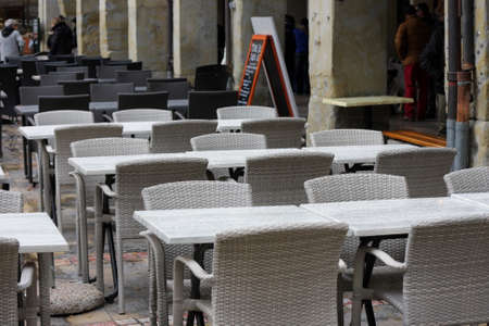 Empty terrace bar in Limoux, Languedoc Region of Franceのeditorial素材