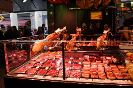 Meat displayed at La Boqueria, Barcelonaのeditorial素材