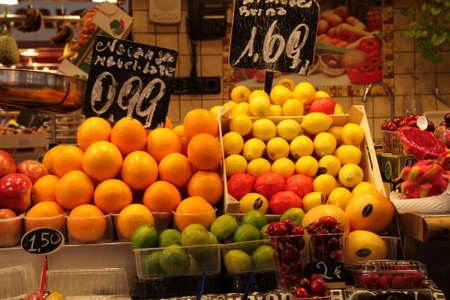 Fruit stall at La Boqueria, Barcelonaのeditorial素材