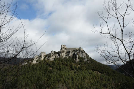 castle of Puilaurens in Pyrenees, Languedoc region of Franceのeditorial素材