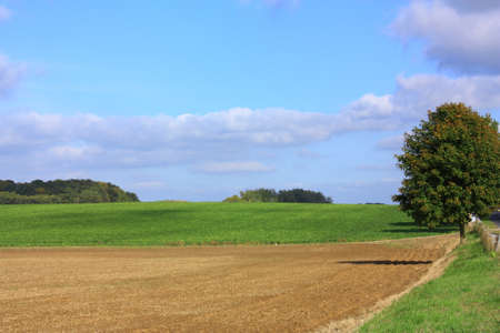 Plowed land in Aisne, Picardie region of Franceの写真素材