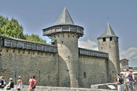 Tourists visiting Carcassonne castle in Occitanie, South of Franceのeditorial素材