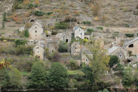 Village in Gorges du Tarn or Tarn canyon in France