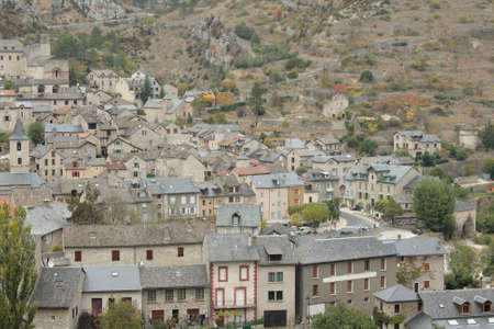 Village of Saint Enimie in Gorges du Tarn or Tarn canyon in Franceの写真素材