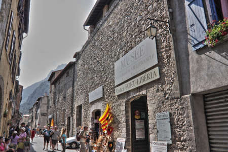 Tourists visiting Villefranche de Conflent in Pyrenees orientales, Franceのeditorial素材