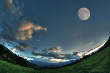 Moon in the sky, Pyrenees in France