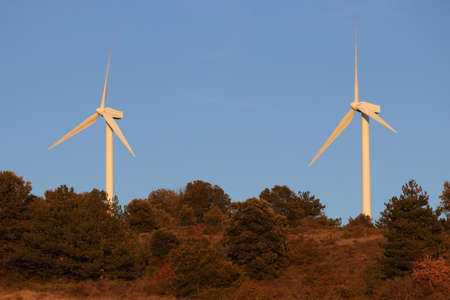 Wind turbine or wind mill or aeolian in Aude, Occitanie in south of France