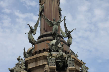 Columbus Monument or Monumento a Colon or Mirador de Colon in Barcelona, Spain.のeditorial素材