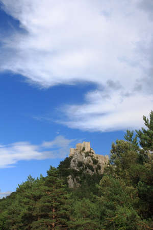 french castle of Puilarens in Aude, Occitanie in south of Franceのeditorial素材
