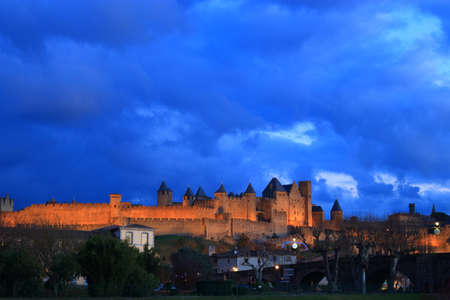 french castle of Carcassonne in Aude, Occitanie in south of France.のeditorial素材