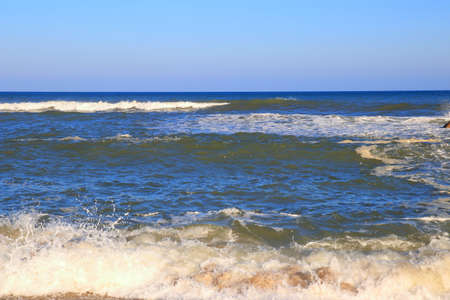 Mediterranean beach with waves in Pyrenees orientales, Roussillon region of France