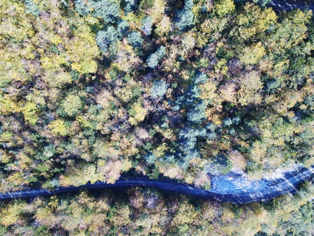 aerial view of autumnal forest in Pyrenean, Aude in the southern of France