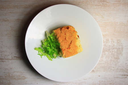 cod brandade and lettuce leavesの写真素材