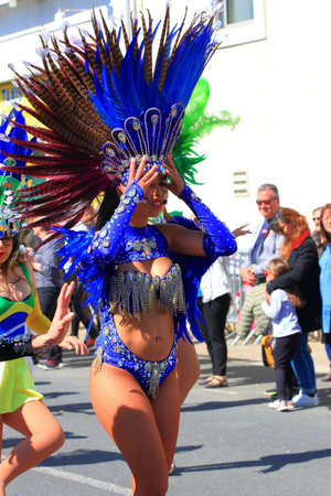 Brazilian woman dancing at the carnival of Limoux in the Aude, Occitanie in the south of Franceのeditorial素材