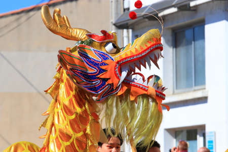 dragon at asia parade at the Limoux carnival in Aude, Occitanie in the south of Franceのeditorial素材