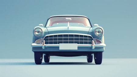 Classic car on a blue background. 3d render. Front view.の素材