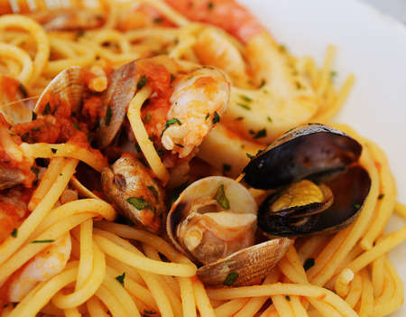 Spaghetti with seafoodの写真素材