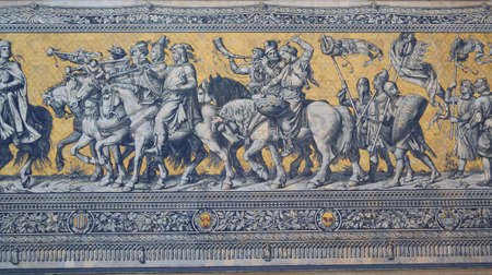 The famous Fuerstenzug in Dresdenの写真素材