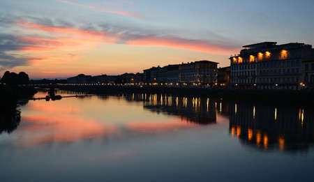Sunset over Arno riverの写真素材