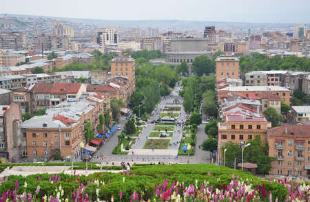 View of Yerevan center from Cascade, a giant stairway in Yerevan, Armenia.のeditorial素材