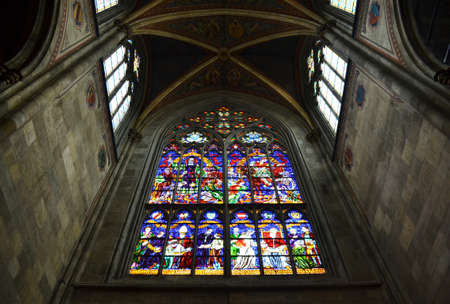 Gothic stained-glass window in Votive Church, Viennaのeditorial素材