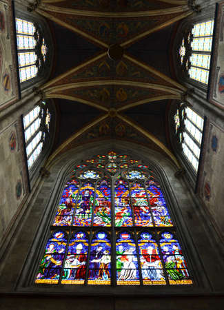 Gothic stained-glass window in Votive Church, Viennaのeditorial素材