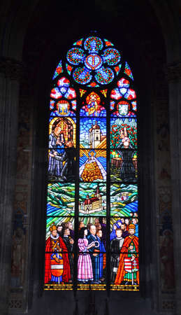 Gothic stained-glass window in Votive Church, Viennaのeditorial素材