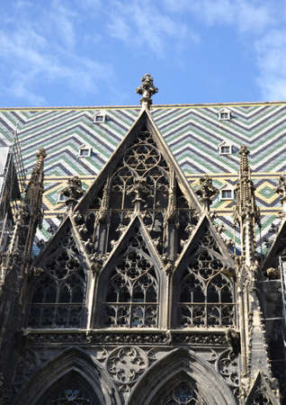 Detail of St. Stephans Cathedral in Vienna, Austriaの写真素材