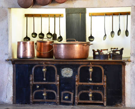 Kitchen copper utensil - royal kitchen in National Palace of Sintra, Portugalのeditorial素材
