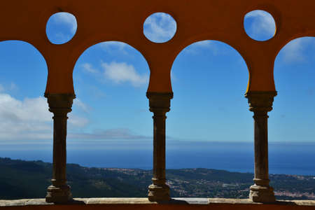 Arches of the Pena National Palace in Sintra, Portugalのeditorial素材