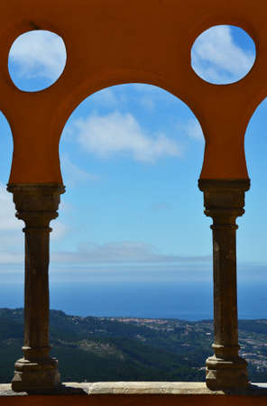 Arches of the Pena National Palace in Sintra, Portugalのeditorial素材