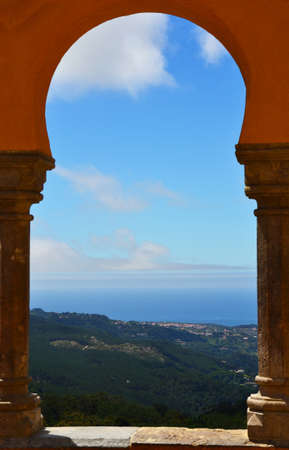 Arches of the Pena National Palace in Sintra, Portugal