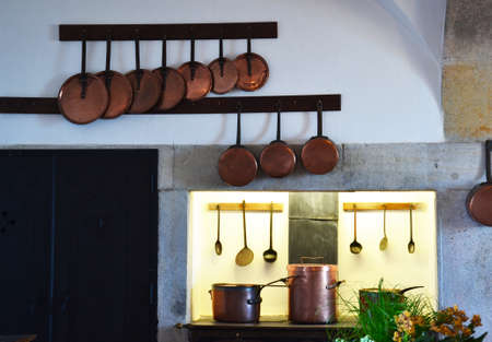 Kitchen copper utensil - royal kitchen in National Palace of Sintra, Portugalのeditorial素材