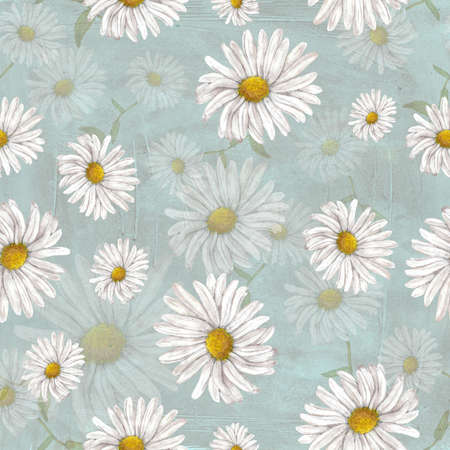 Chamomile pattern on grange blue backgroundの写真素材