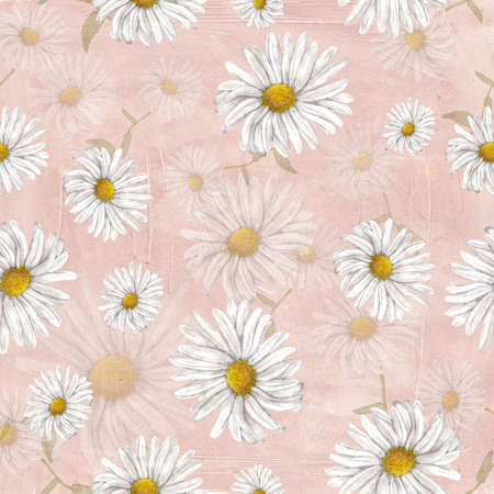 Chamomile pattern on grange pink backgroundの写真素材