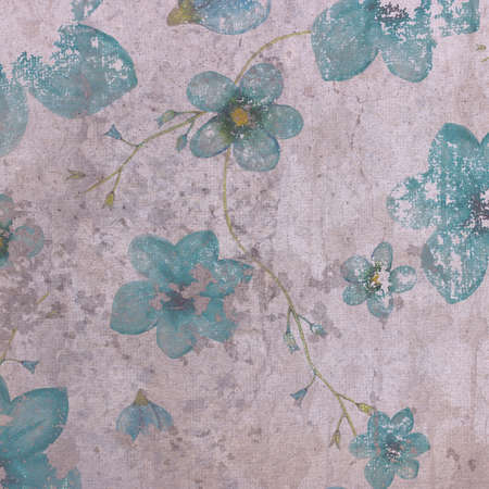 Watercolor pattern of blue flowers on grange violet backgroundの写真素材